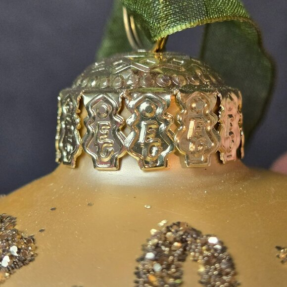 Frontgate Gold Glitter Scroll Glass Ornament 4 Inch Hand Decorated Holiday Decor - Picture 6 of 8